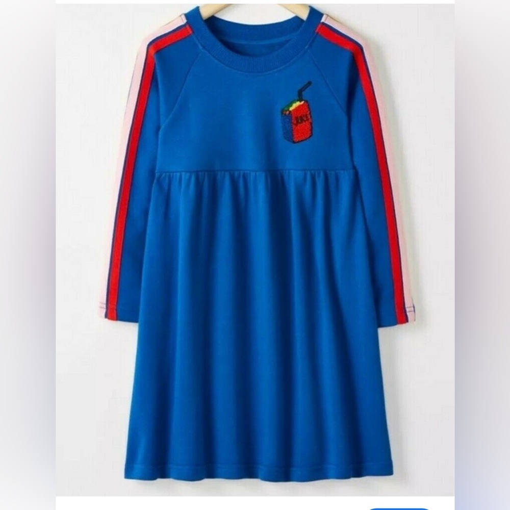 HANNA ANDERSSON Juice Box Patch Sweater Dress French Terry Knit Size 4 (100) NWT